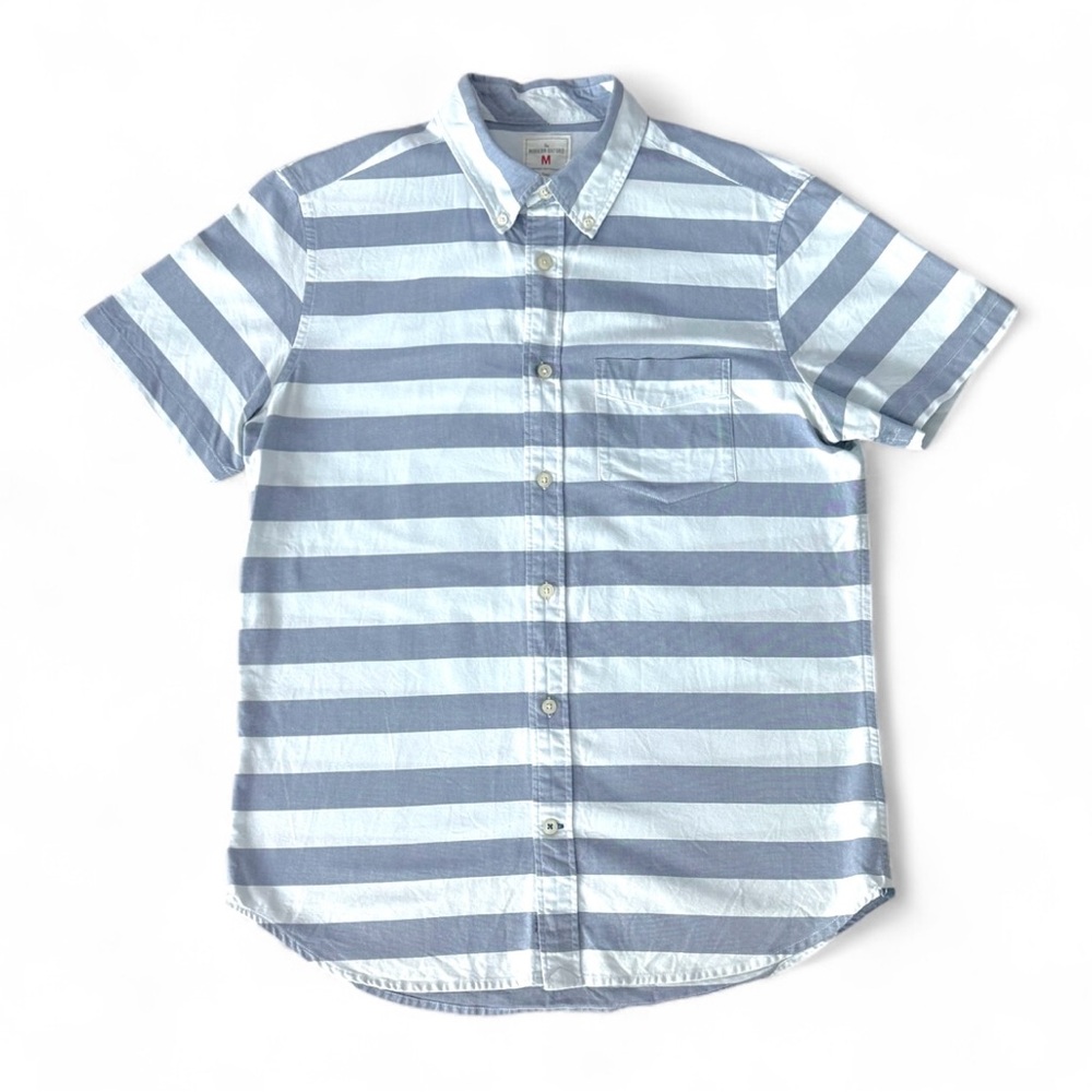 Y2K Retro Gap Modern Oxford Shirt M Blue White Stripes Short Sleeve Button Up